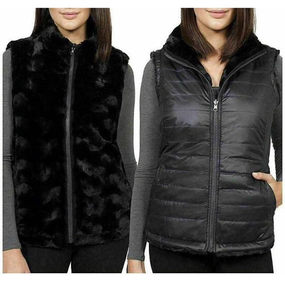 Nicole Miller Women's Reversible Cozy Quilted Faux Fur Insulated Puffer Vest - Picture 4 of 13